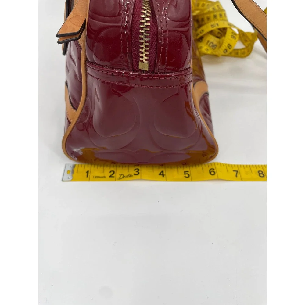 Coach Satchel Bag Women Medium Red Patent Leather Signature C Set Wallet Vintage